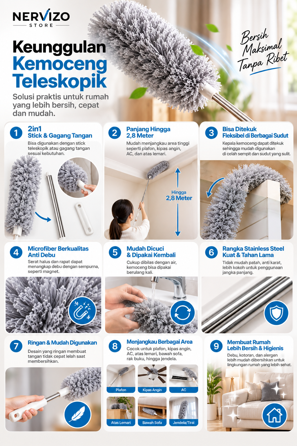 Keunggulan kemoceng teleskopik Nervizo