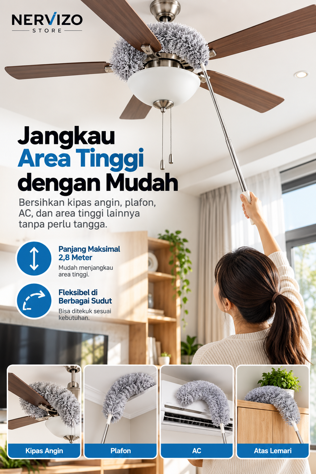 Membersihkan kipas dan area tinggi